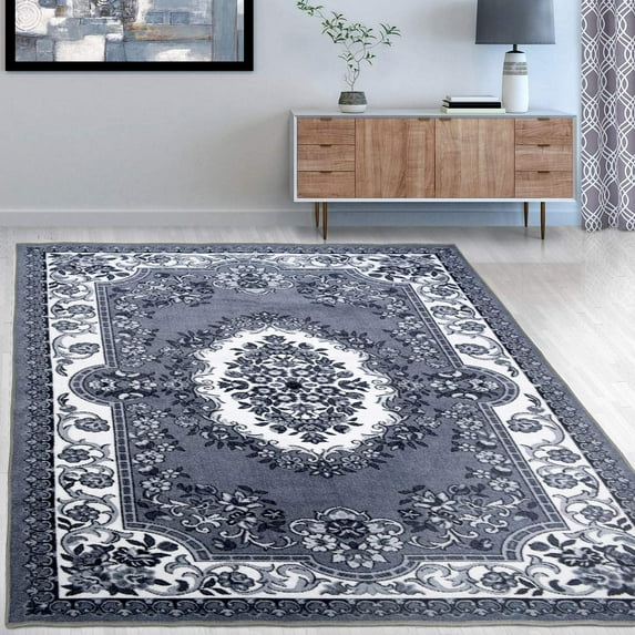 Impressions Meza Floral Transitional Modern Washable Area Rug, Gray