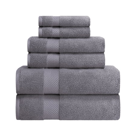 Superior Zero Twist Cotton 6-Piece Towel Set, Super Soft Towels, Grey
