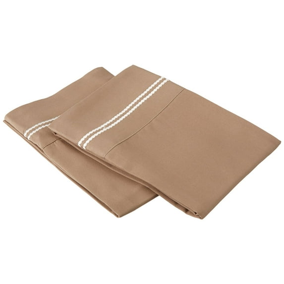 Impressions Solid Double Embroidered Microfiber Pillowcase Set