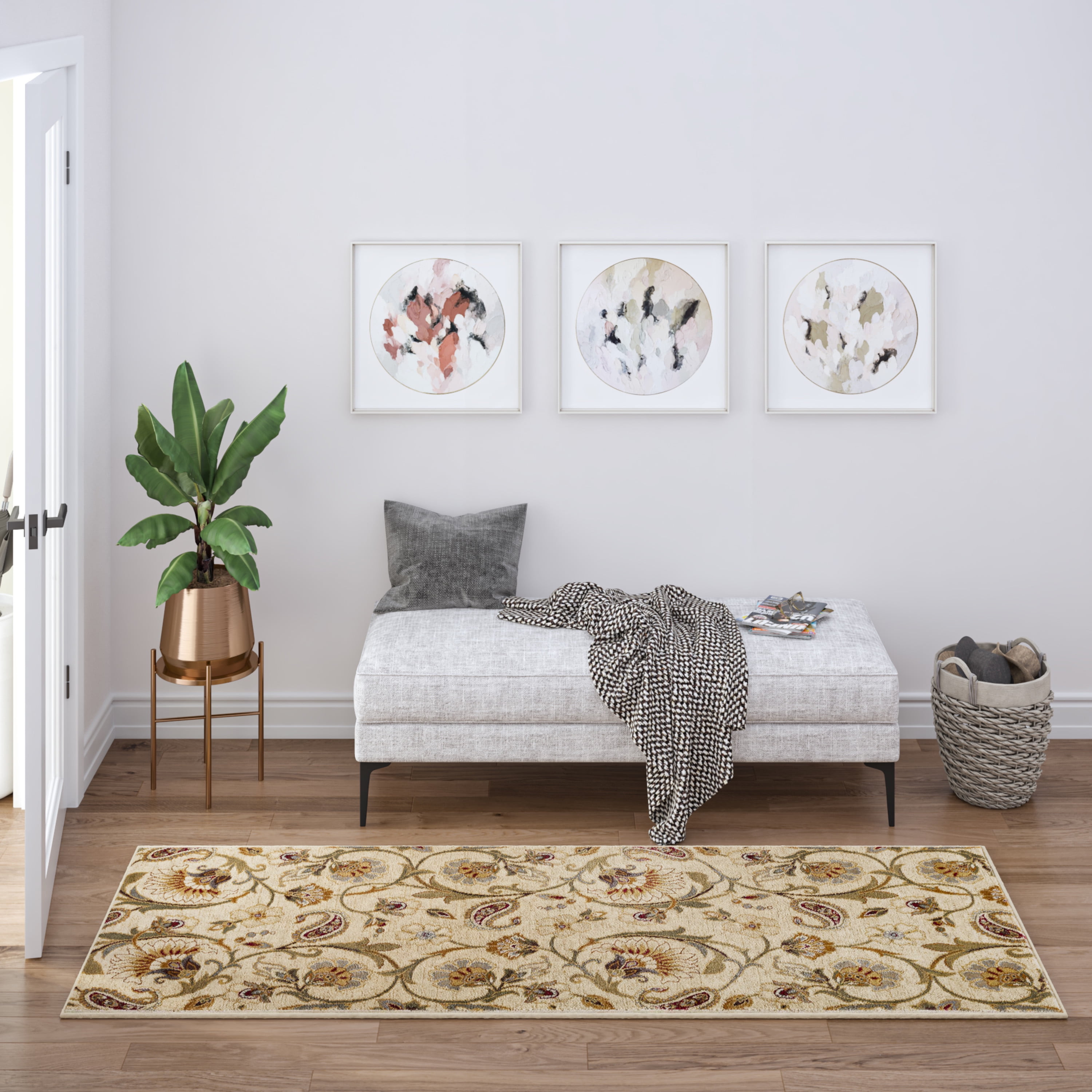 Impressions Transitional 2.7' x 7' Beige and Green Polypropylene Indoor Area Rug