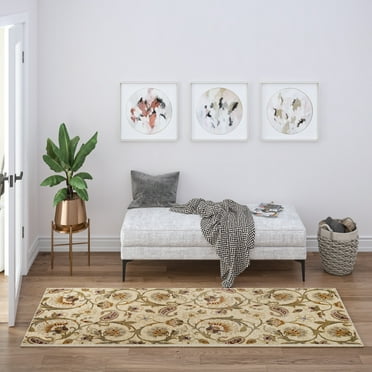 Impressions Transitional 2.7' x 7' Beige and Green Polypropylene Indoor Area Rug