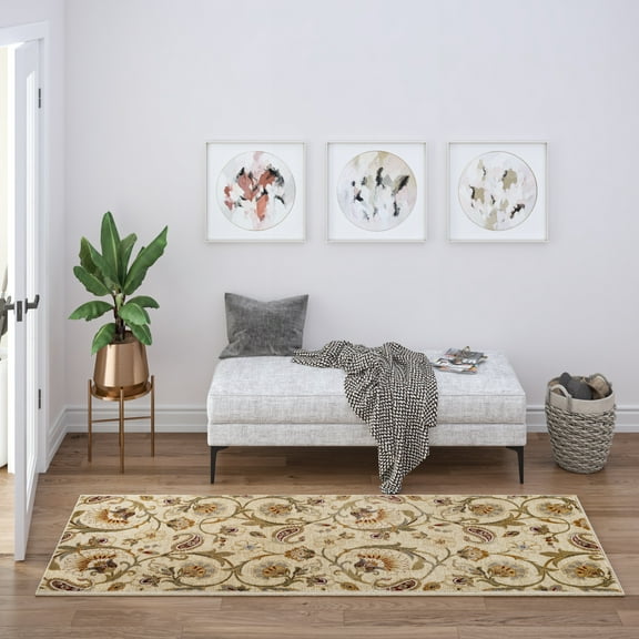 Impressions Transitional 2.7' x 7' Beige and Green Polypropylene Indoor Area Rug