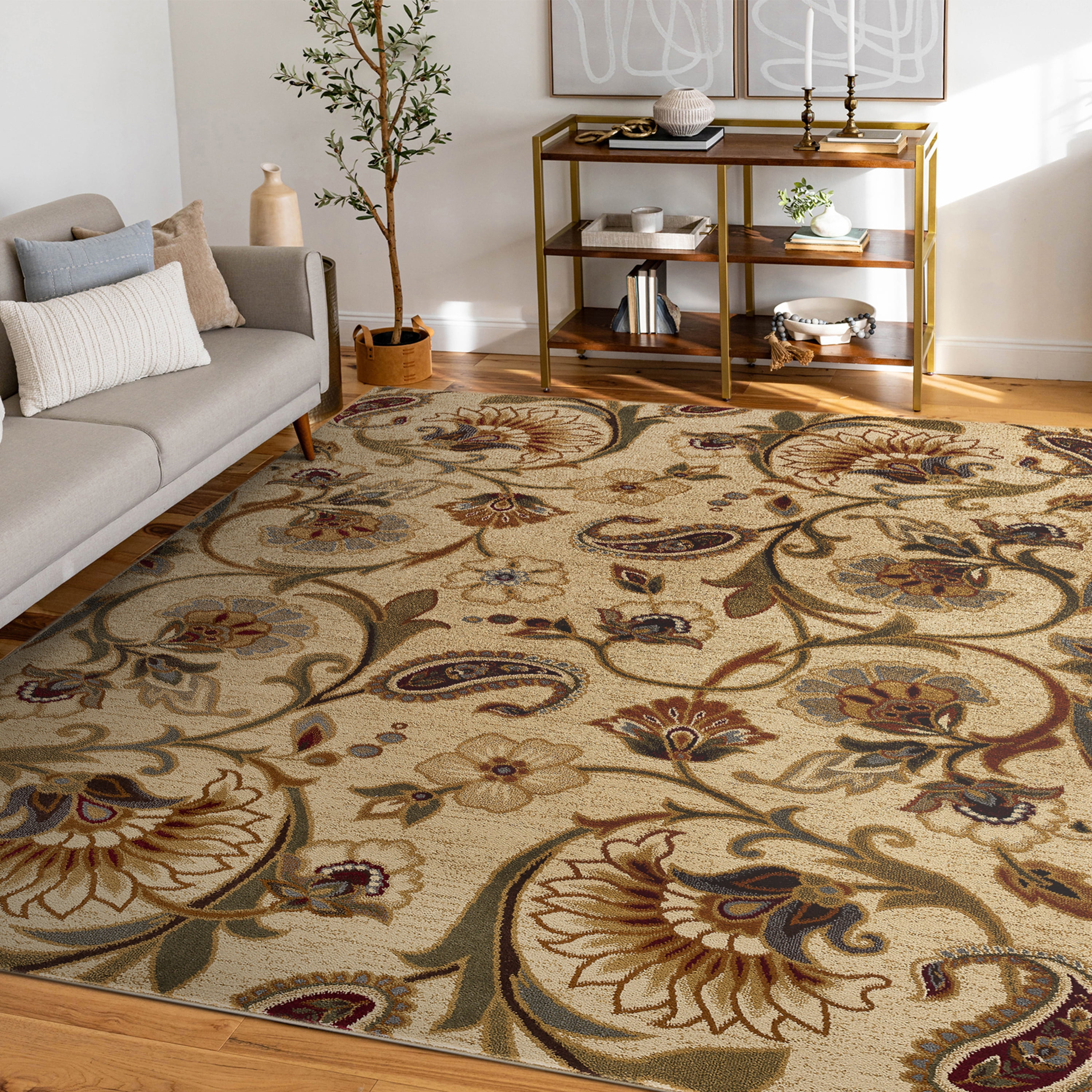 Impressions Transitional 2' x 3' Beige and Green Polypropylene Indoor Area Rug