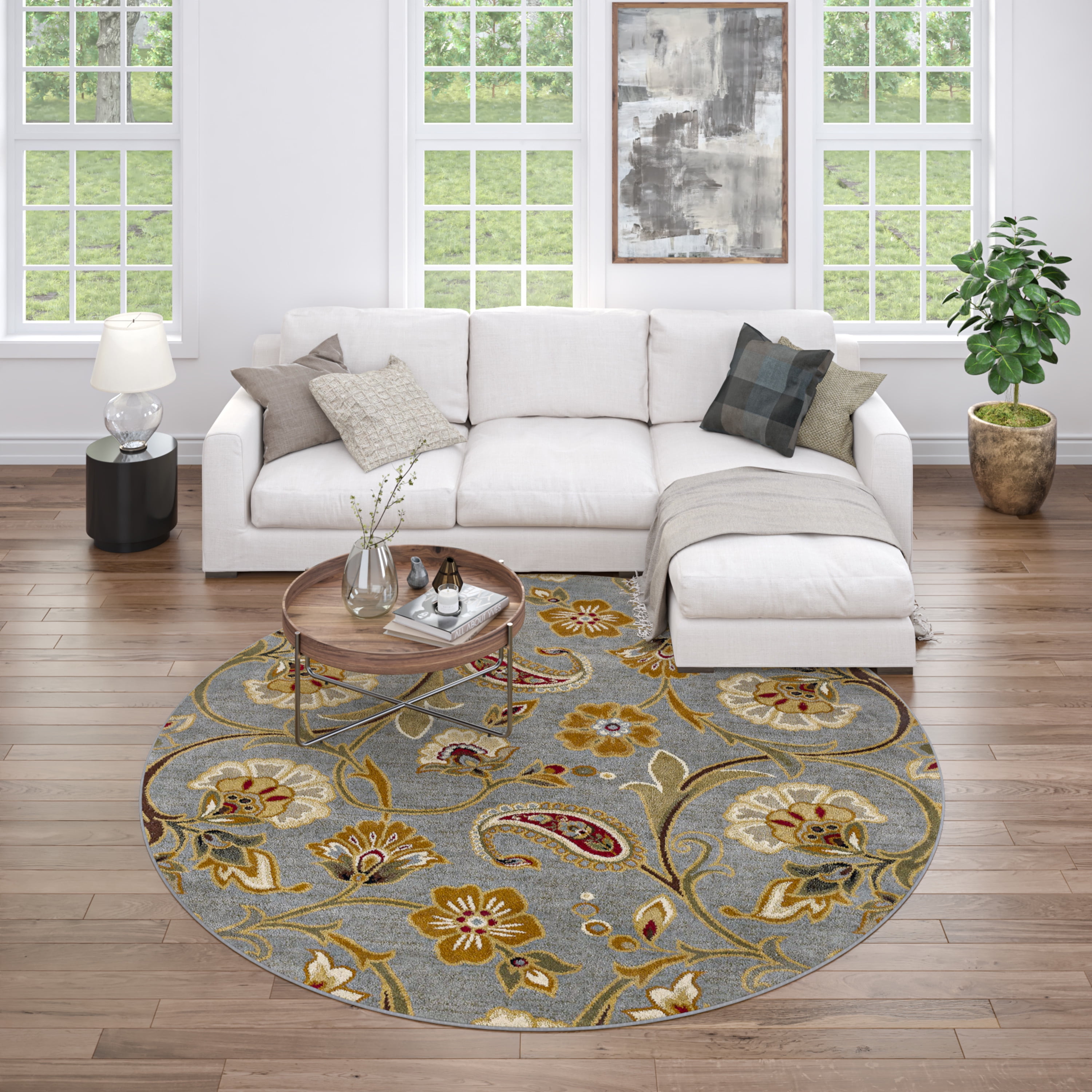 Impressions Transitional 5' Round Blue and Green Polypropylene Indoor Area Rug