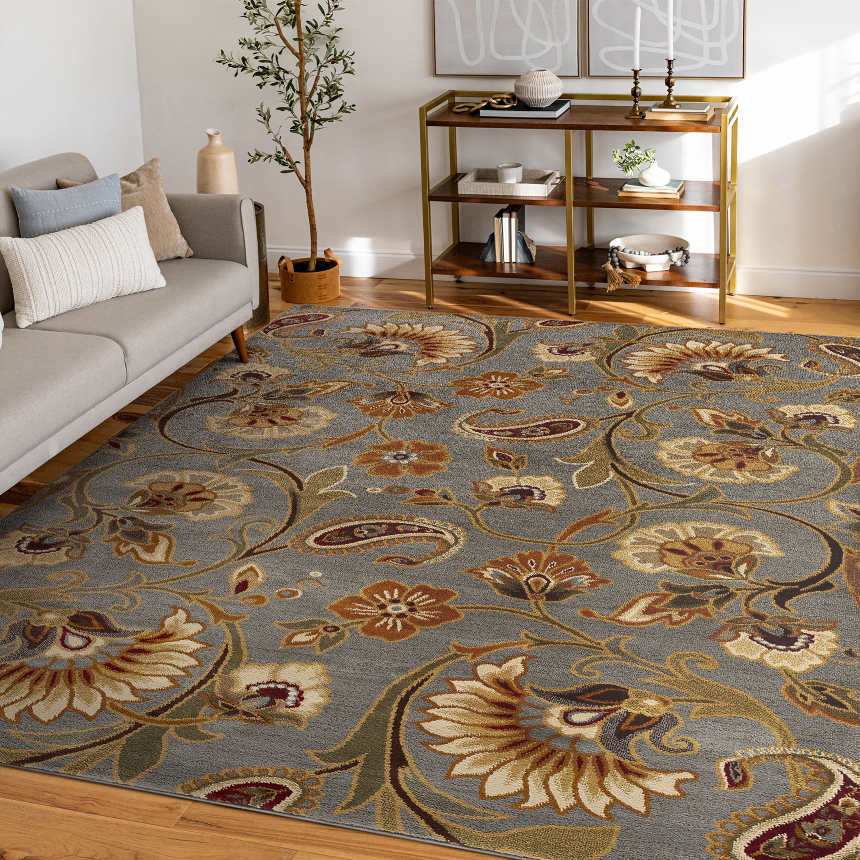 Impressions Transitional 5' x 7' Blue and Green Polypropylene Indoor Area Rug