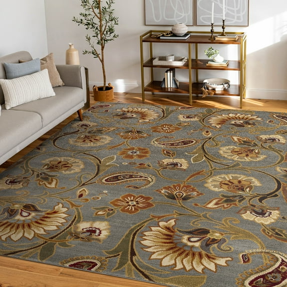 Impressions Transitional 5' x 7' Blue and Green Polypropylene Indoor Area Rug