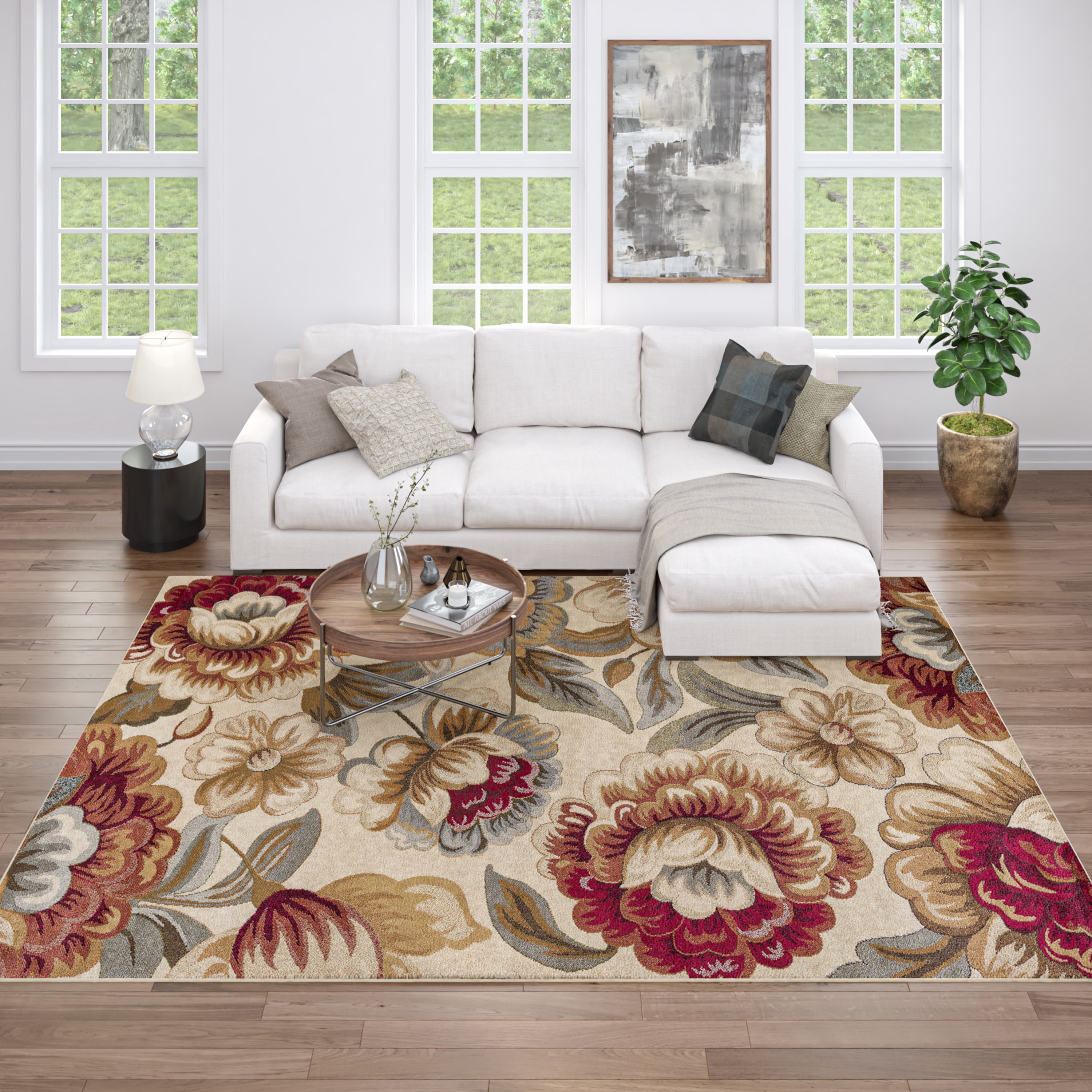Impressions Transitional 5' x 7' Ivory and Red Polypropylene Indoor ...