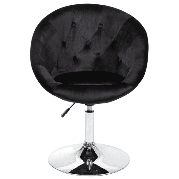 Impressions Vanity Antoinette Round Tufted Vanity 360 Degree Swivel Chair for desk (Black Velvet)