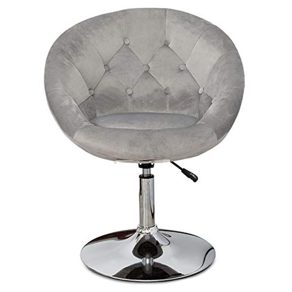 Impressions Vanity Antoinette Round Tufted Vanity Chair with 360 Degree Swivel (Cool Grey Velvet)