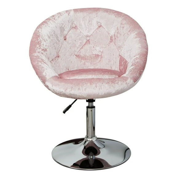 Impressions Vanity Antoinette Round Tufted Vanity Chair with 360 Degree Swivel (Pink Crushed Velvet)