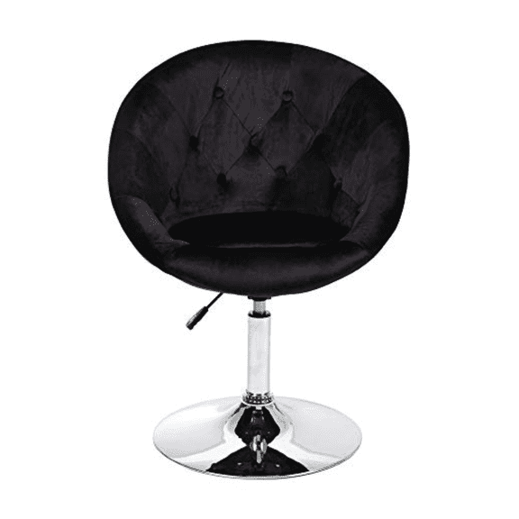 Impressions Vanity Antoinette Round Tufted Vanity 360 Degree Swivel Chair for desk (Black Velvet)