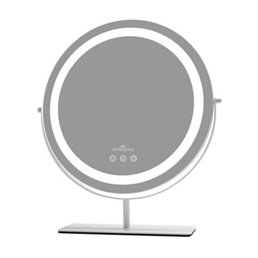 Impressions Vanity Aura Tri-Tone Round Makeup Mirror with Lights and Standing Base (White)