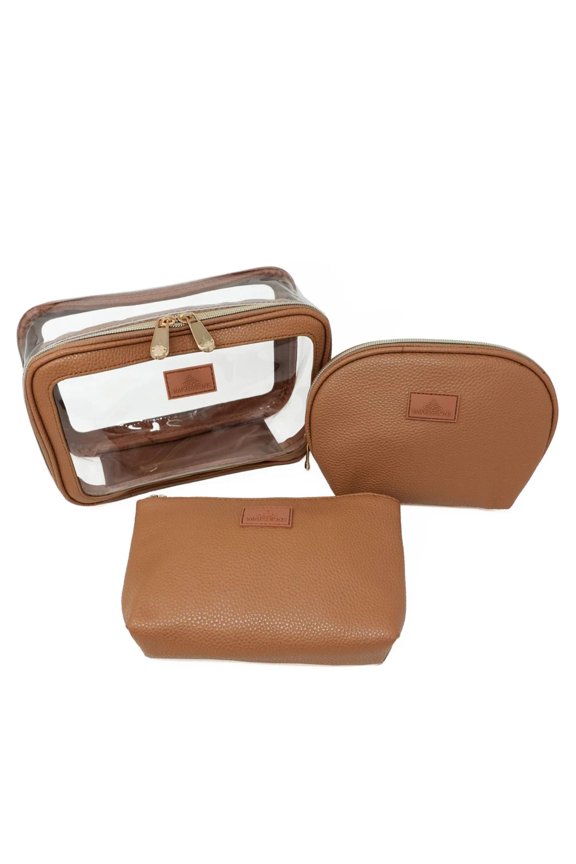 Impressions Vanity Barbados 3 Pcs Travel Makeup Bag Set, Waterproof Cosmetic Pouches (Taupe)