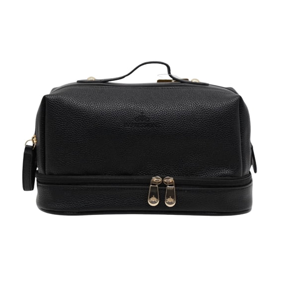 Impressions Vanity Cordoba Double Layer Makeup Bag with Top Handle, Faux Pebbled Supple Leather