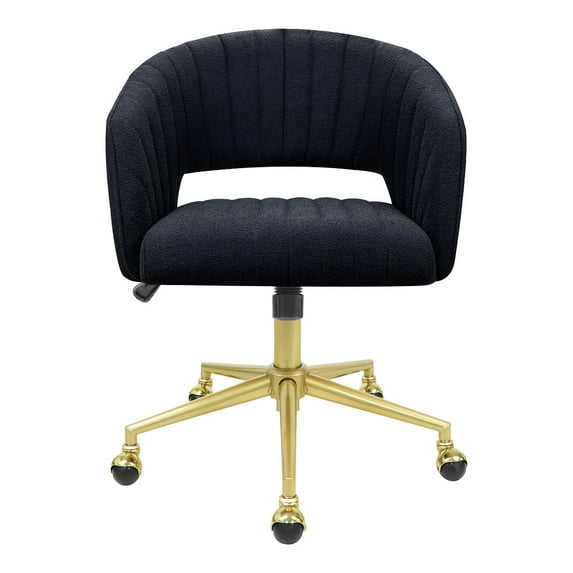 Impressions Vanity Caitlyn Desk Chair, Cushioned Seat Swivel Chair with Wheels (Black)