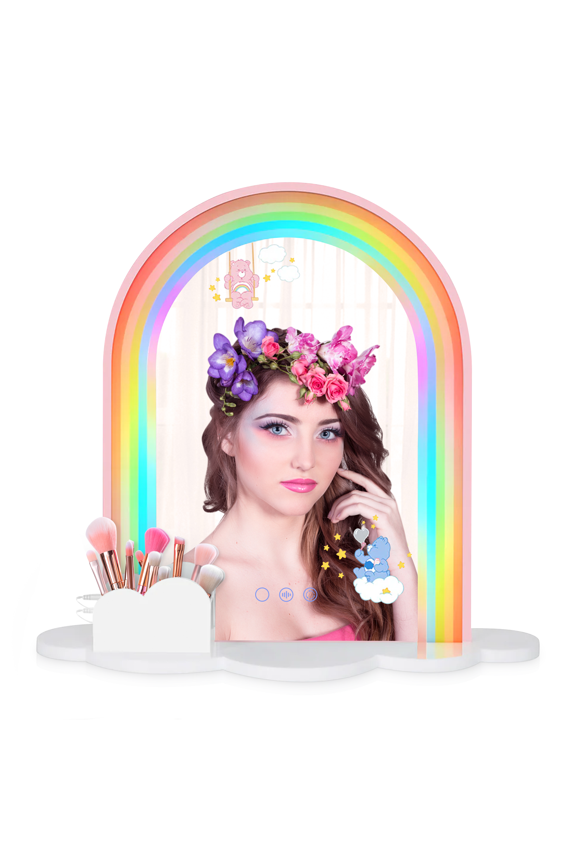 Impressions Vanity Care Bears Rainbow Arch RGB Table Mirror with Cloud Tray Base and APP Control