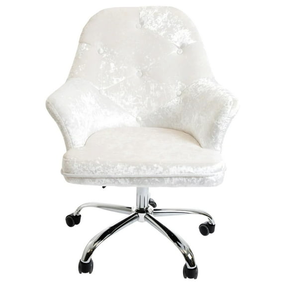 Impressions Vanity Chair Michelle Tufted with 360 Seat Swivel, Cushioned Seat (White Crushed Velvet)