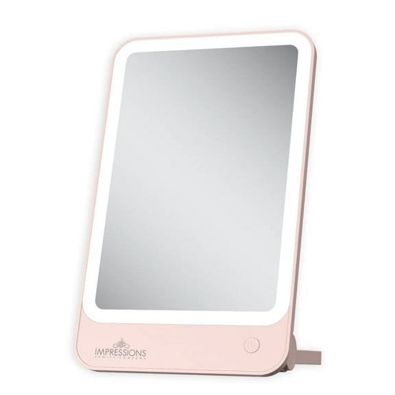 Impressions Vanity Chic Tri Tone Makeup Mirror with Lights, Desk Mirror with Touch Sensor (Pink)