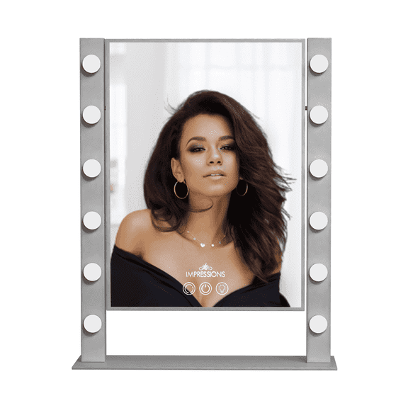 Impressions Vanity Cinematique XL Hollywood Makeup Mirror with 12 Tri Tone LED Lights (Silver)