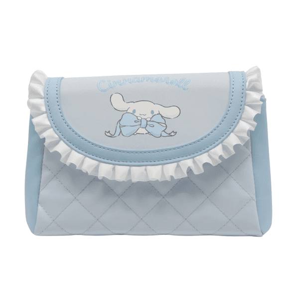 Impressions Vanity Cinnamoroll Lovely Ribbon Ruffled Cosmetic Pouch with Design, Detachable Wristlet