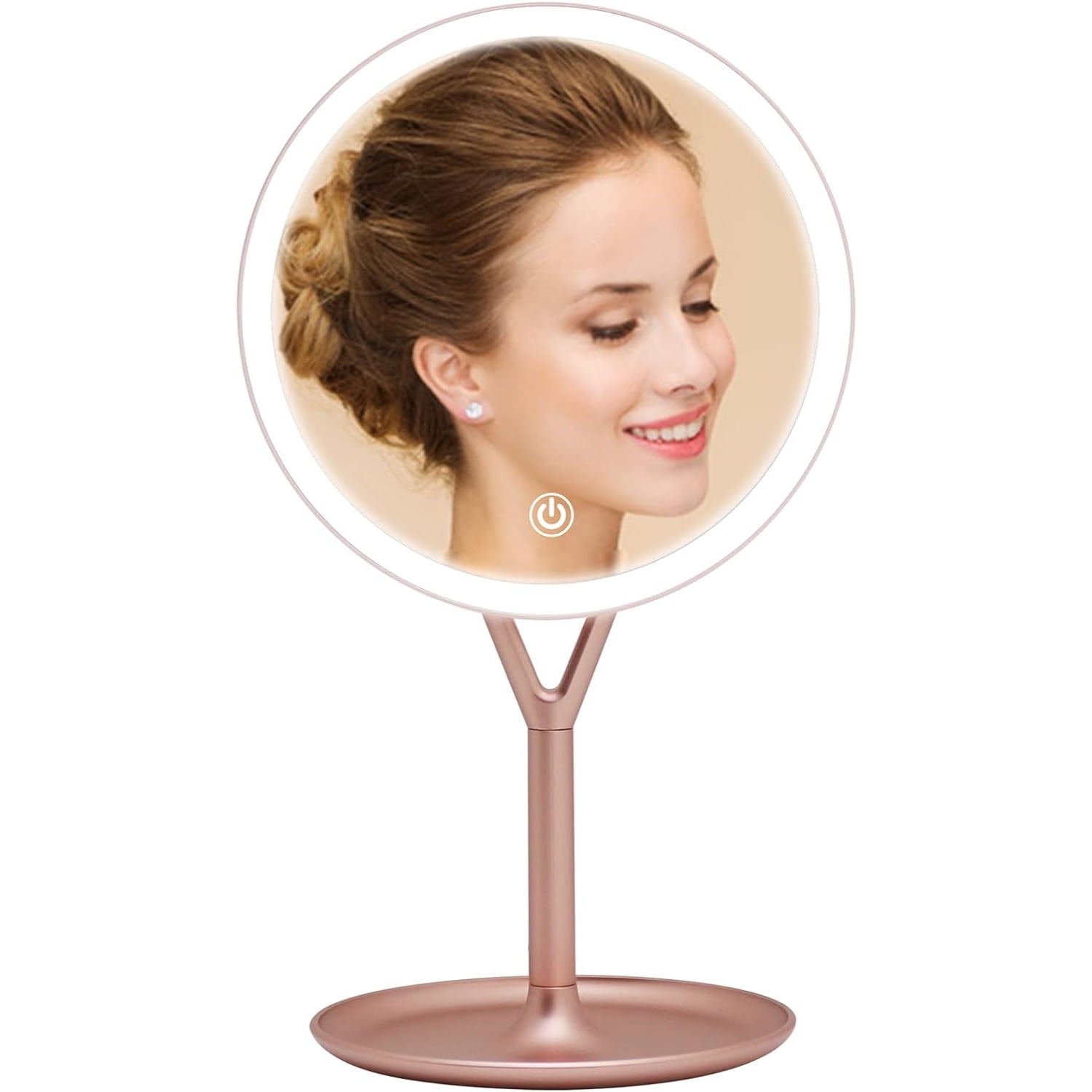 Clarity Rose Gold Round LED Makeup Mirror with Jewelry Holder