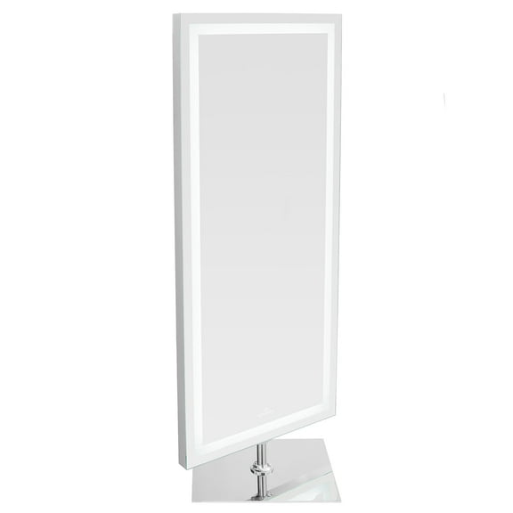 Impressions Vanity Cristal Full Length Mirror with Lights,180 Degrees Turning, Built-in LED Strips for Dressing Room (White)
