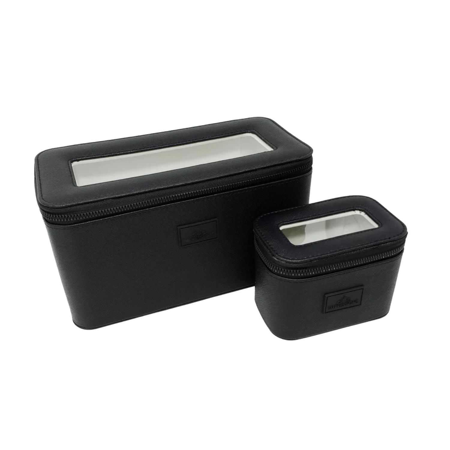 Black Faux Leather Travel Makeup Organizer Set with Clear Top
