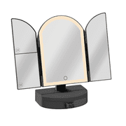Impressions Vanity Darling Arch Trifold LED Tri Tone Makeup Mirror with Drawer, Foldable Black