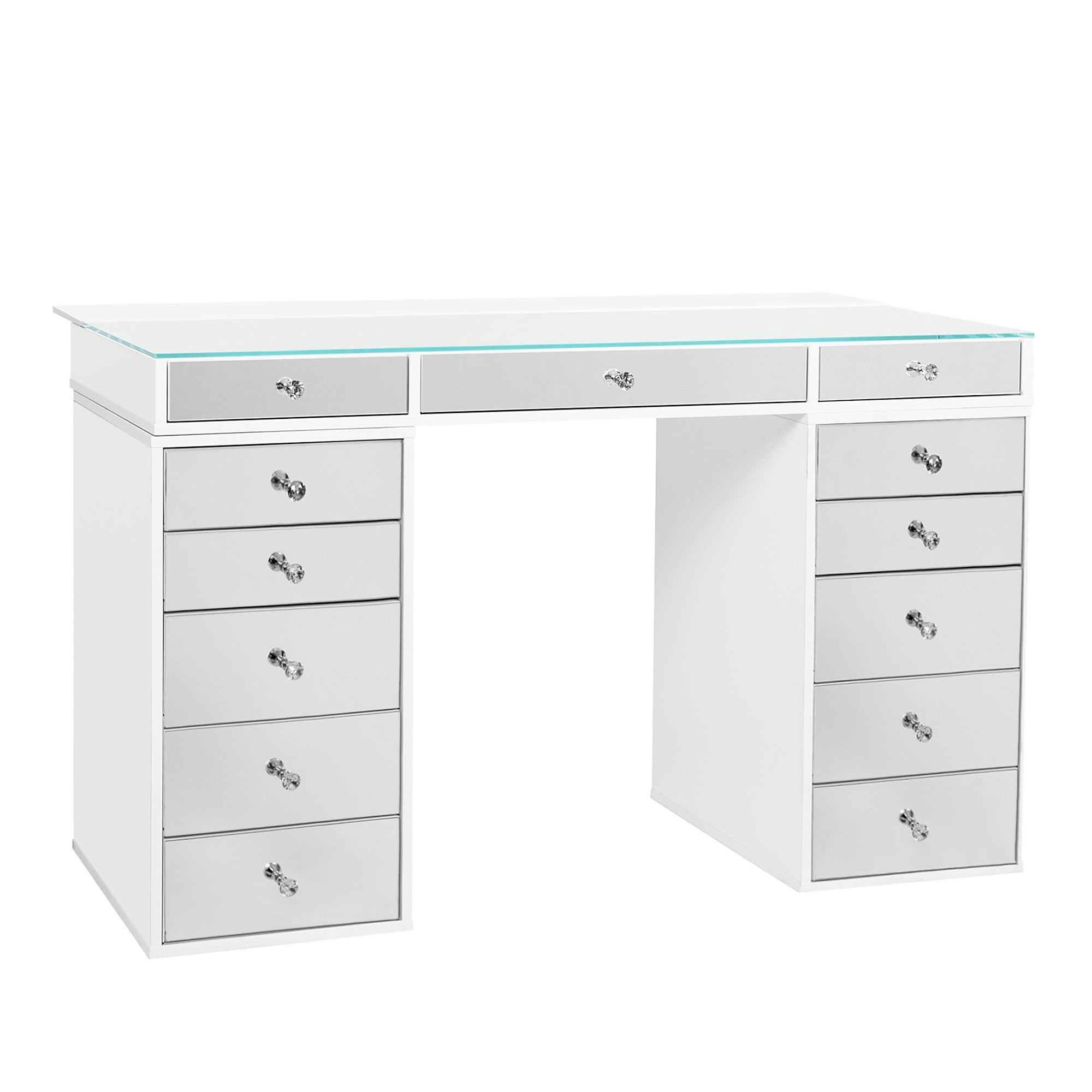 SlayStation 5-Drawer Makeup Vanity Storage Unit in Bright White | 14.25 x 22.375 x 14.25 in | Impressions Vanity Co. | Aluminum/Glass