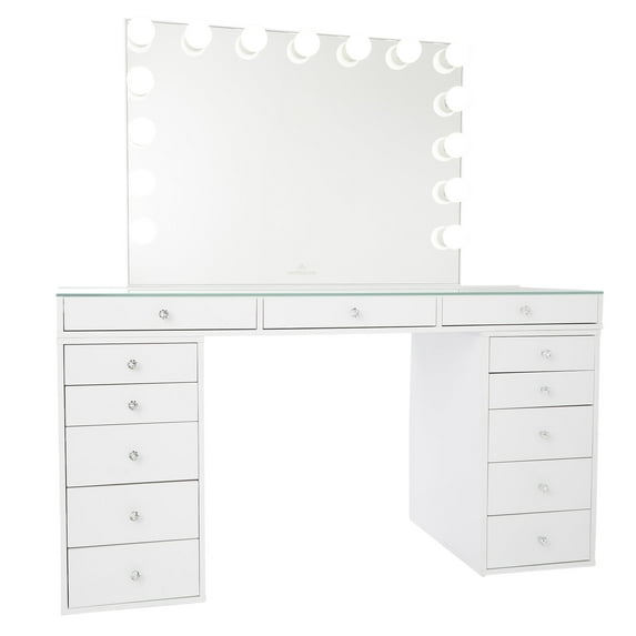 Impressions Vanity Desk Slaystaion Pro 2.0 Makeup Vanity Table with 5 Drawer Units Bundle for Makeup (Bright White)
