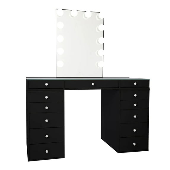 Impressions Vanity Slaystation Plus 2.0 Table with Lighted Mirror and Drawer Unit Bundle (Pro Black)