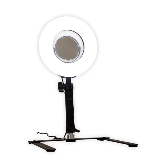 Impressions Vanity Desktop Studio Ring Light, Three Sixty Swivel Mirror with Phone Stand (Black)