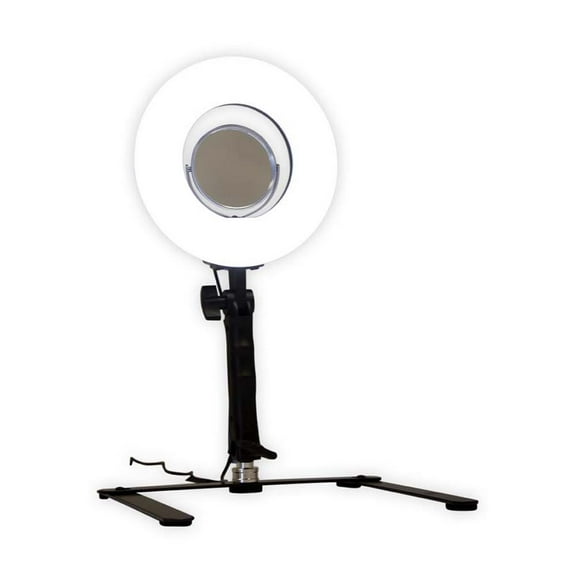 Impressions Vanity Desktop Studio Ring Light, Three Sixty Swivel Mirror with Phone Stand (Black)