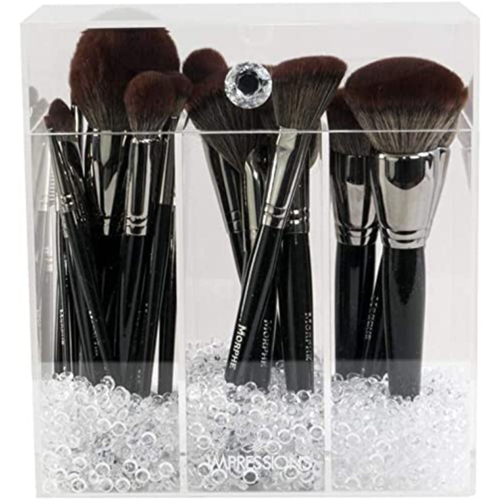 Impressions Vanity Diamond Collection Acrylic Makeup Brush Holder with 3 Compartments Organizer