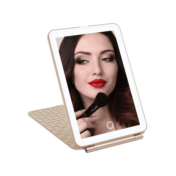 Impressions Vanity Fleur Touch Pad Mini Tri Tone LED Makeup Mirror with Flip Cover (Champagne Gold)