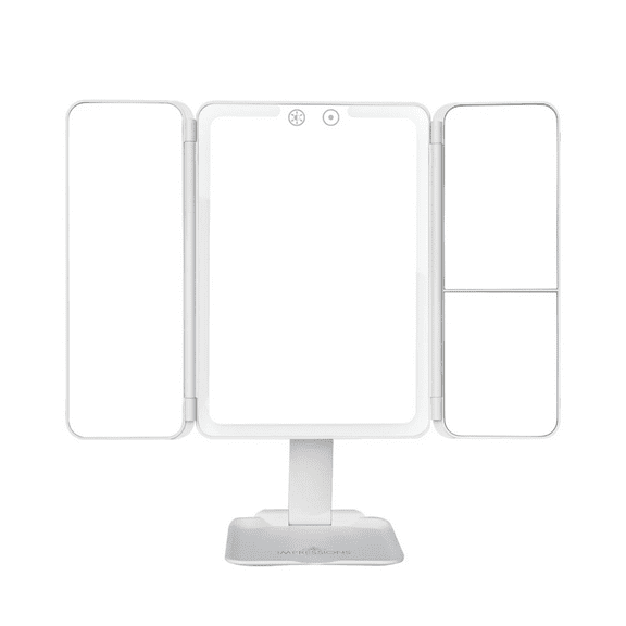 Impressions Vanity Flex Mini Foldable Tri Fold LED Makeup Mirror with 3x and 5x Magnification (White)