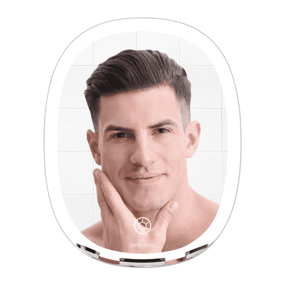 Impressions Vanity Fogless LED Shaving Mirror, Scaped Tri Tone Travel Mirror for Men (White)