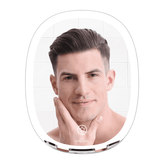 Impressions Vanity Fogless LED Shaving Mirror, Scaped Tri Tone Travel Mirror for Men (White)