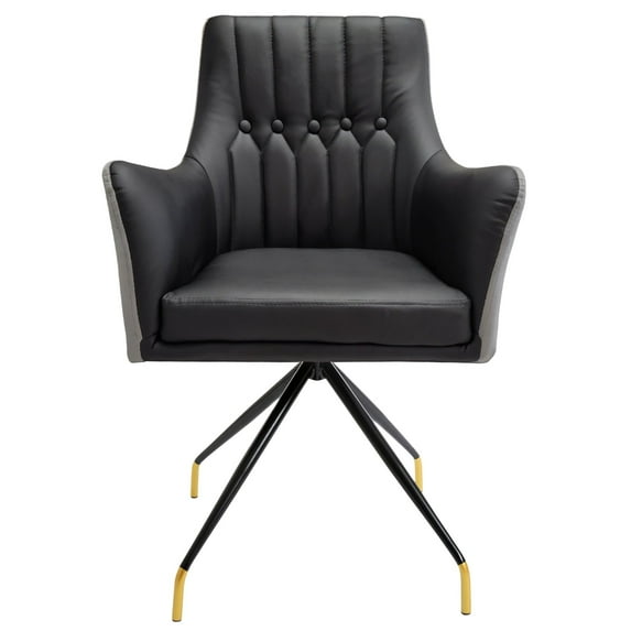 Impressions Vanity Genesis Modern Vanity Chair with 360 Degree Swivel, Grey/Black Leatherette