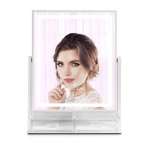 Impressions Vanity Glow and Store Tri Tone LED Makeup Mirror with Drawers Organizer Base (White)