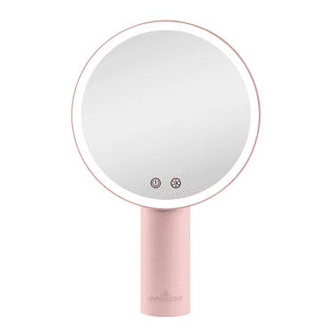 Impressions Vanity Gravity Tritone LED Handheld Makeup Mirror with Light, Adjustable Tilt (Pink)