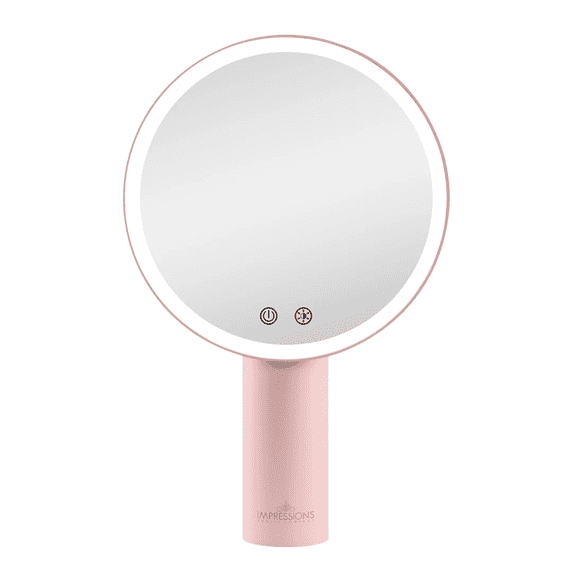 Impressions Vanity Gravity Tritone LED Handheld Makeup Mirror with Light, Adjustable Tilt (Pink)