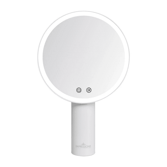 Impressions Vanity Gravity Tritone LED Handheld Makeup Mirror with Light, Adjustable Tilt (White)