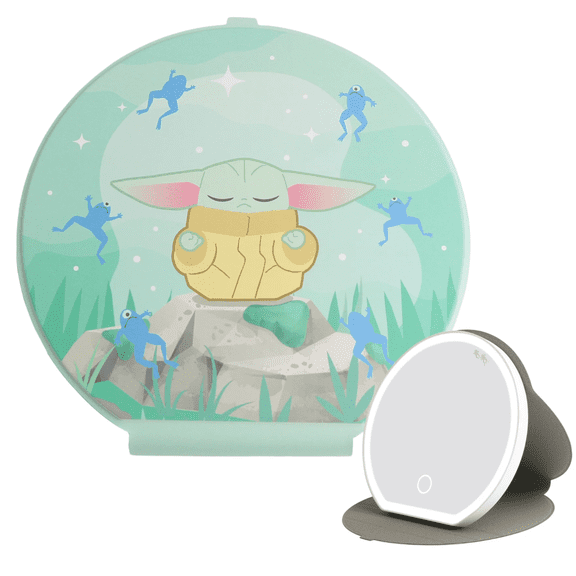 Impressions Vanity Grogu Floating Frogs Round Folio LED Makeup Mirror with Lights, Foldable Travel Mirror