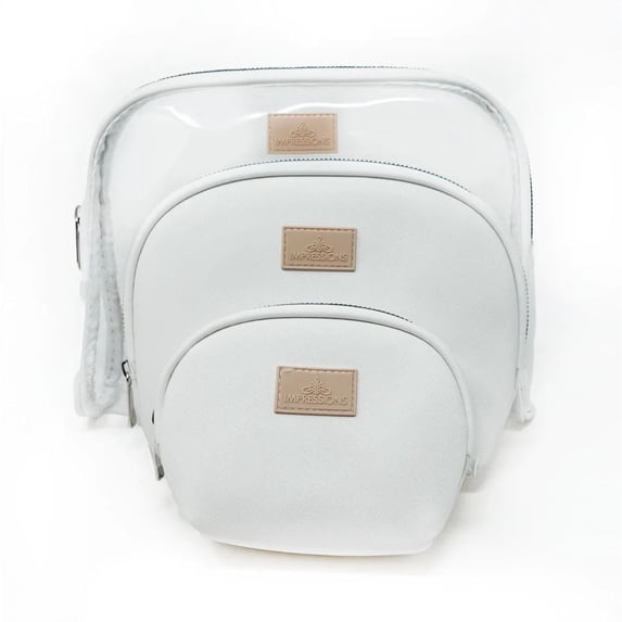 Impressions Vanity Havana Arch 3 pieces Zippered Travel Makeup Bag Set, Cosmetic Pouches (White)