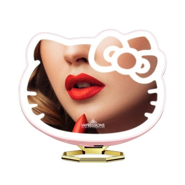 Impressions Vanity Hello Kitty 3x Magnifying Pocket Mirror with Stand, Adjustable Brightness (White)