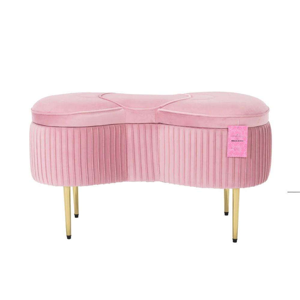 Impressions Vanity Hello Kitty Bow Velvet Ottoman Bench with Storage