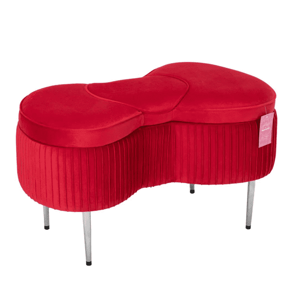 Impressions Vanity Hello Kitty Bow Velvet Ottoman Storage Bench with Silver Metal Legs (Red)