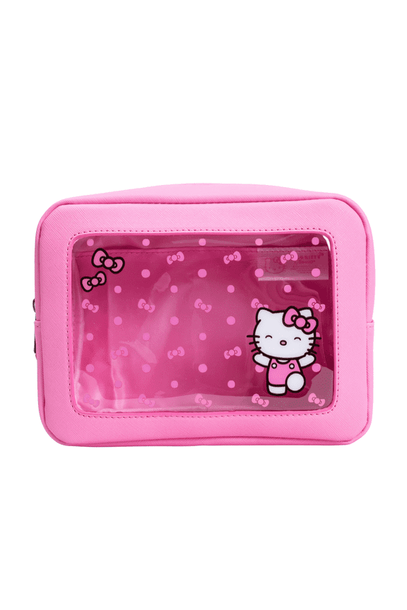 Impressions Vanity Hello Kitty Bows Window Cosmetic Pouch with Artwork and Interior Slip Pocket