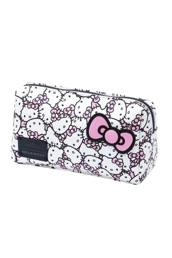 Impressions Vanity Hello Kitty Cosmetic Pouch with Waterproof Faux Leather, Zippered Bag for Travel